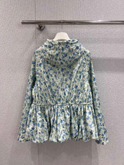 Early Autumn New Light Blue Floral Hooded Jacket
