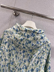Early Autumn New Light Blue Floral Hooded Jacket