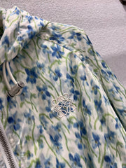 Early Autumn New Light Blue Floral Hooded Jacket