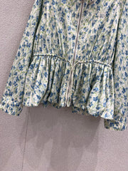 Early Autumn New Light Blue Floral Hooded Jacket