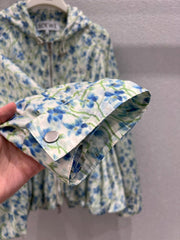 Early Autumn New Light Blue Floral Hooded Jacket