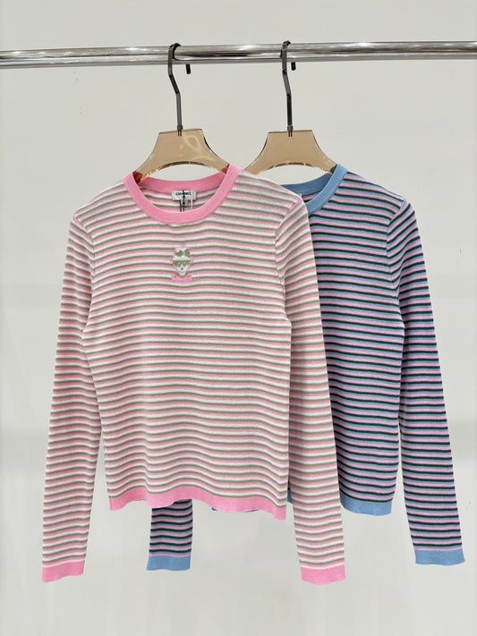 Contrast color casual knitted long sleeves