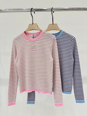 Contrast color casual knitted long sleeves