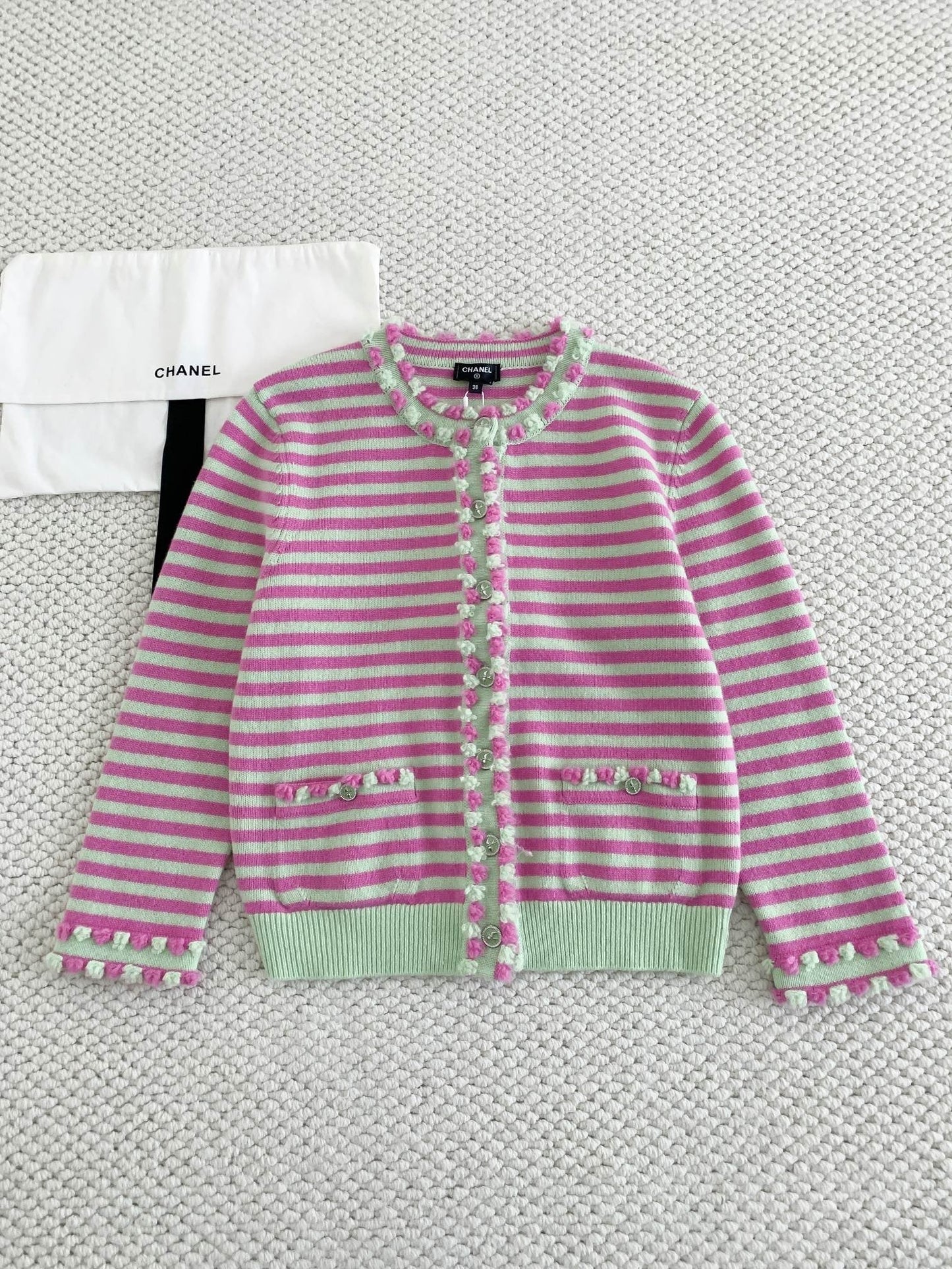 Cardigan rayé color block (cachemire)