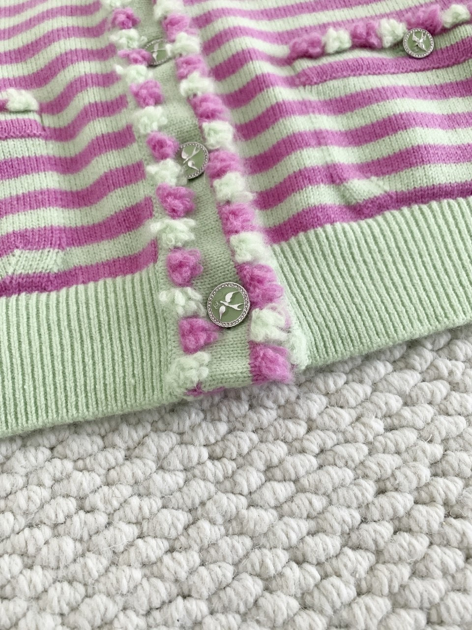 Cardigan rayé color block (cachemire)