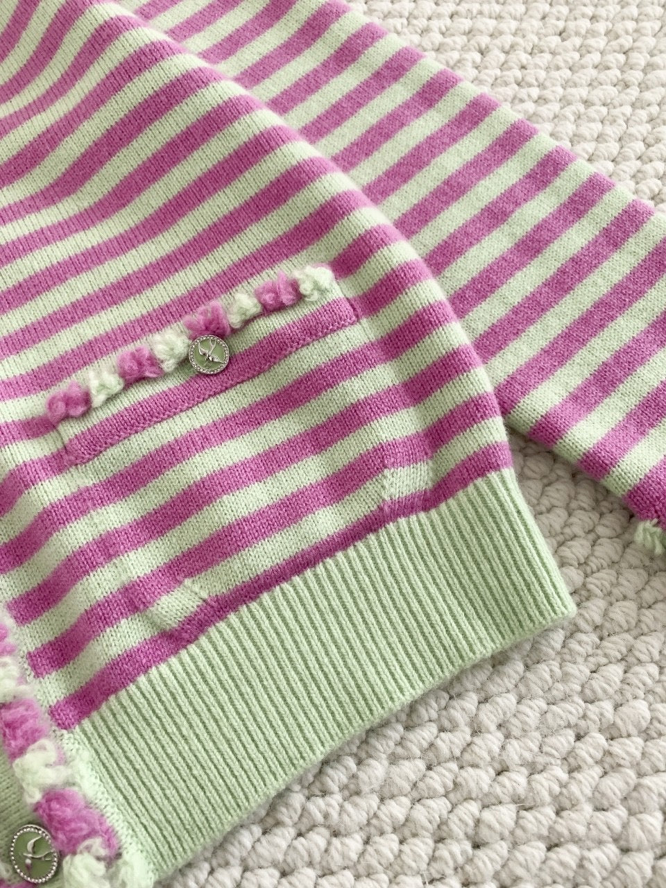 Cardigan rayé color block (cachemire)