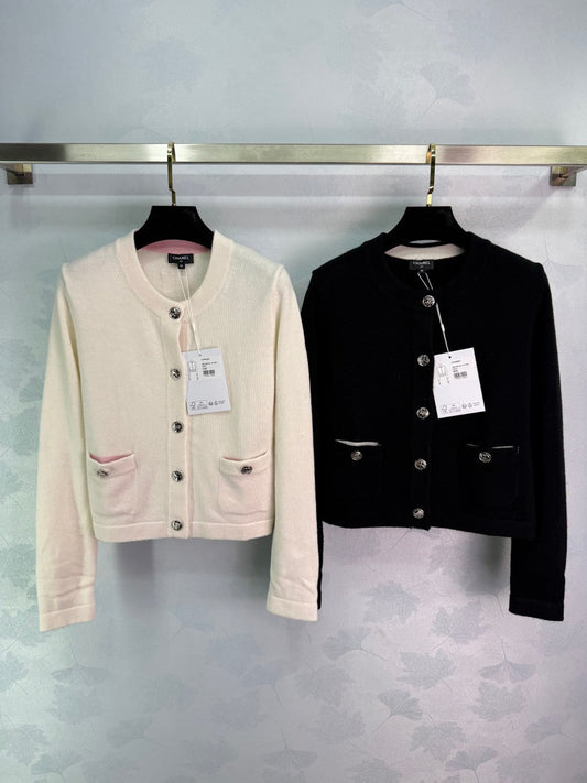 Cardigan à manches longues et col ras du cou en tricot à double poche