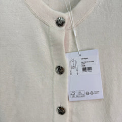Double-pocket knitted crew neck long-sleeved cardigan