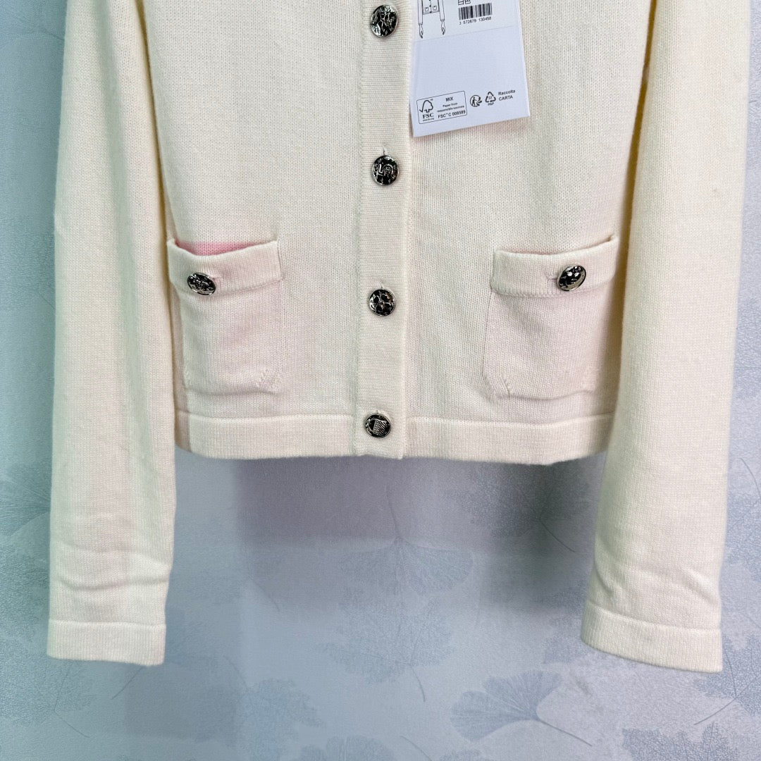 Cardigan à manches longues et col ras du cou en tricot à double poche