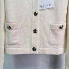 Double-pocket knitted crew neck long-sleeved cardigan