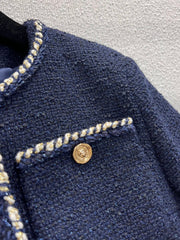 Banded hem short-sleeved bouclé jacket