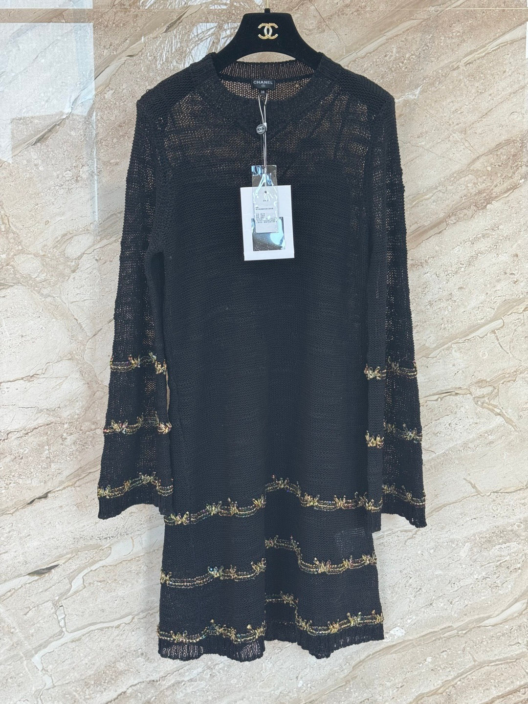 Gold yarn striped dress