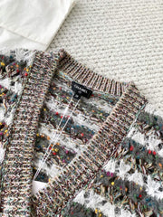 Cardigan à manches longues en tricot à rayures gris-vert