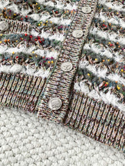 Cardigan à manches longues en tricot à rayures gris-vert