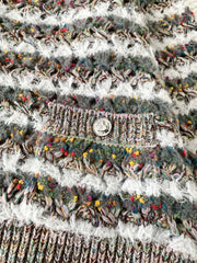 Cardigan à manches longues en tricot à rayures gris-vert