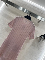 Contrast color knitted short-sleeved dress