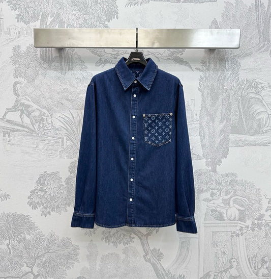 Jeanshemd mit Jacquard-Tasche