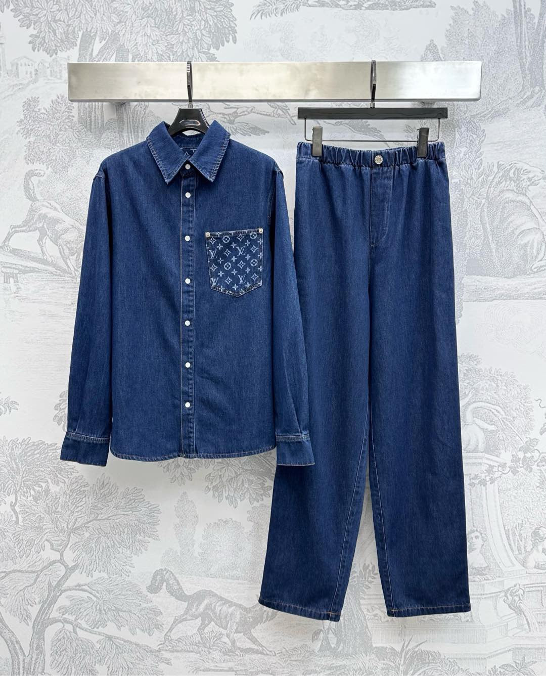 Jeanshemd mit Jacquard-Tasche