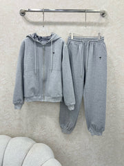 Double-sided hooded zipper + wide-leg combination