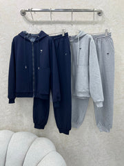 Double-sided hooded zipper + wide-leg combination