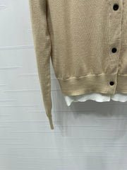 Fake two-piece knitted crew neck cardigan