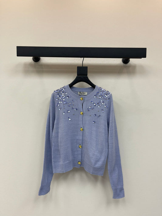Sequined round neck long-sleeved knitted cardigan