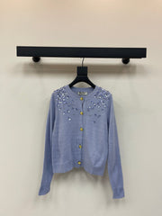 Sequined round neck long-sleeved knitted cardigan