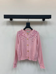 Sequined round neck long-sleeved knitted cardigan