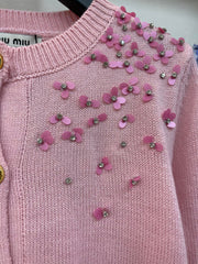 Sequined round neck long-sleeved knitted cardigan
