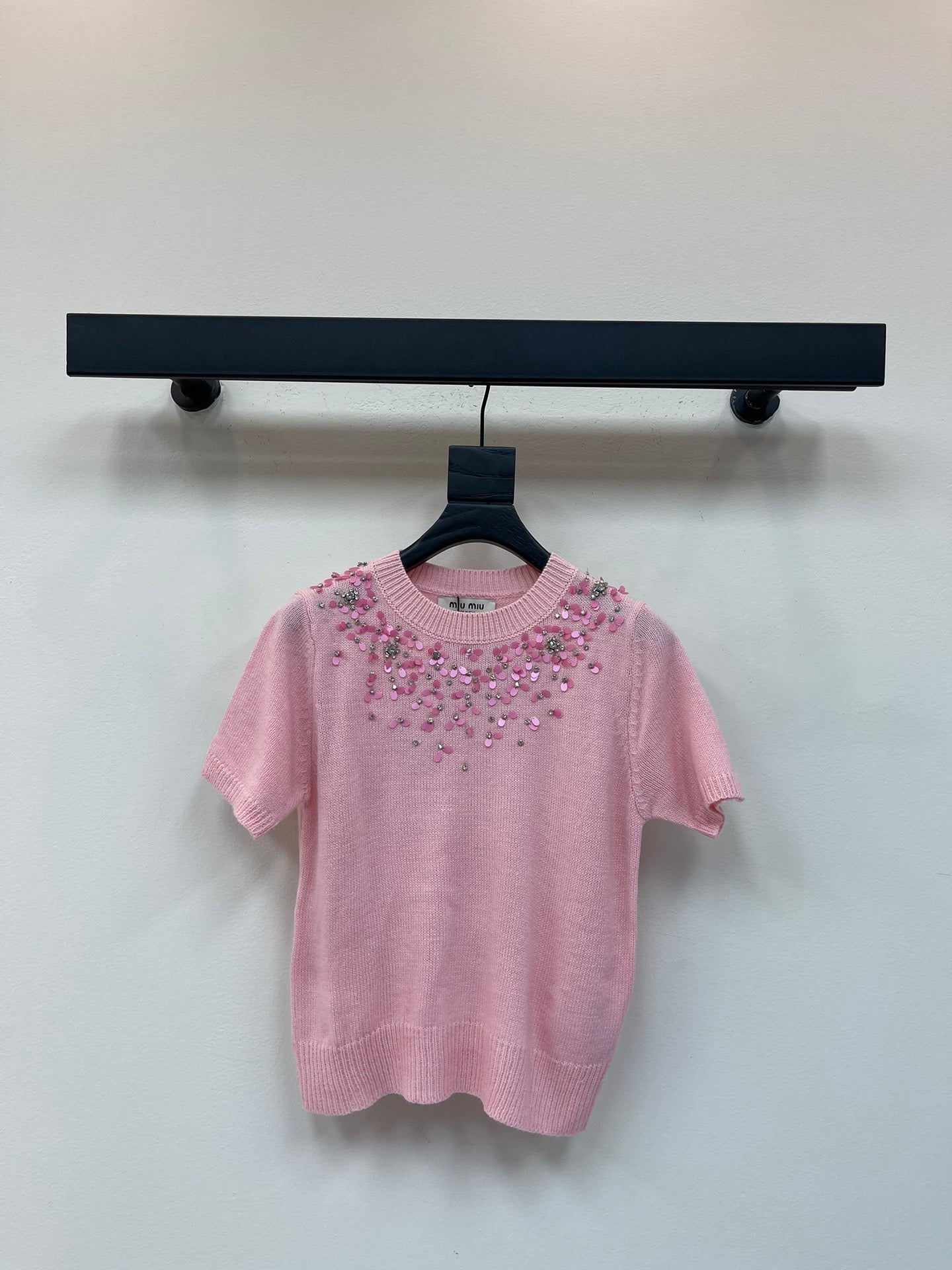 Paillettenbesetzter Rundhals-Langarm-Strickpullover