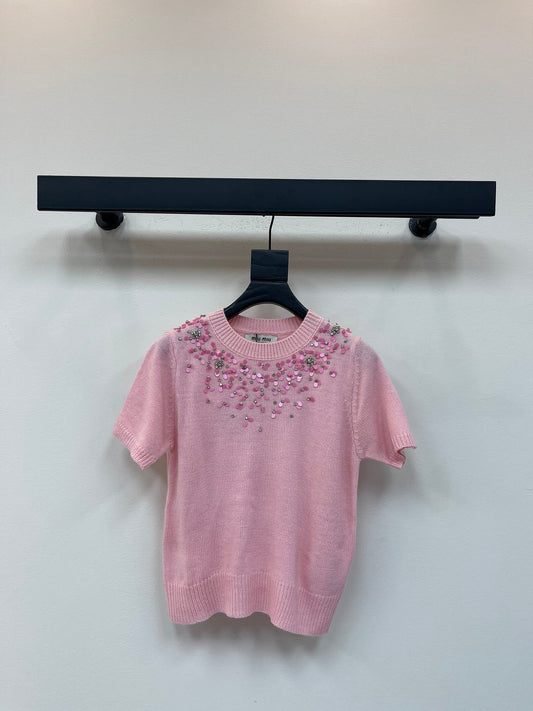 Sequined round neck long sleeve knitted
