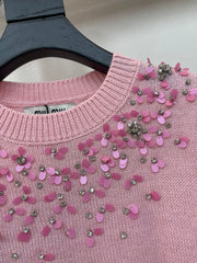 Sequined round neck long sleeve knitted