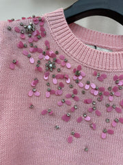 Sequined round neck long sleeve knitted