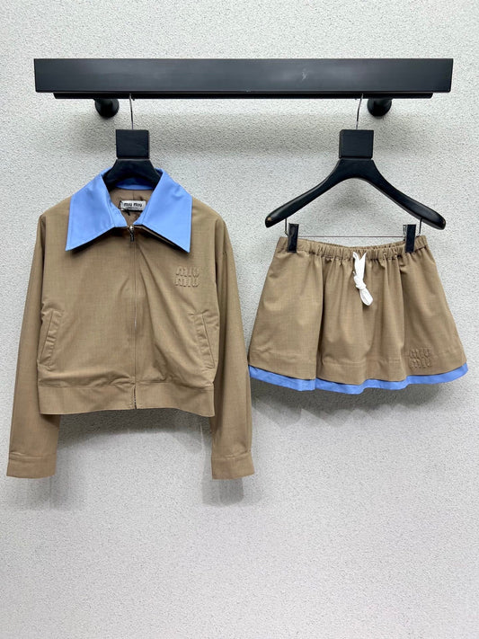 Khaki jacket + skirt