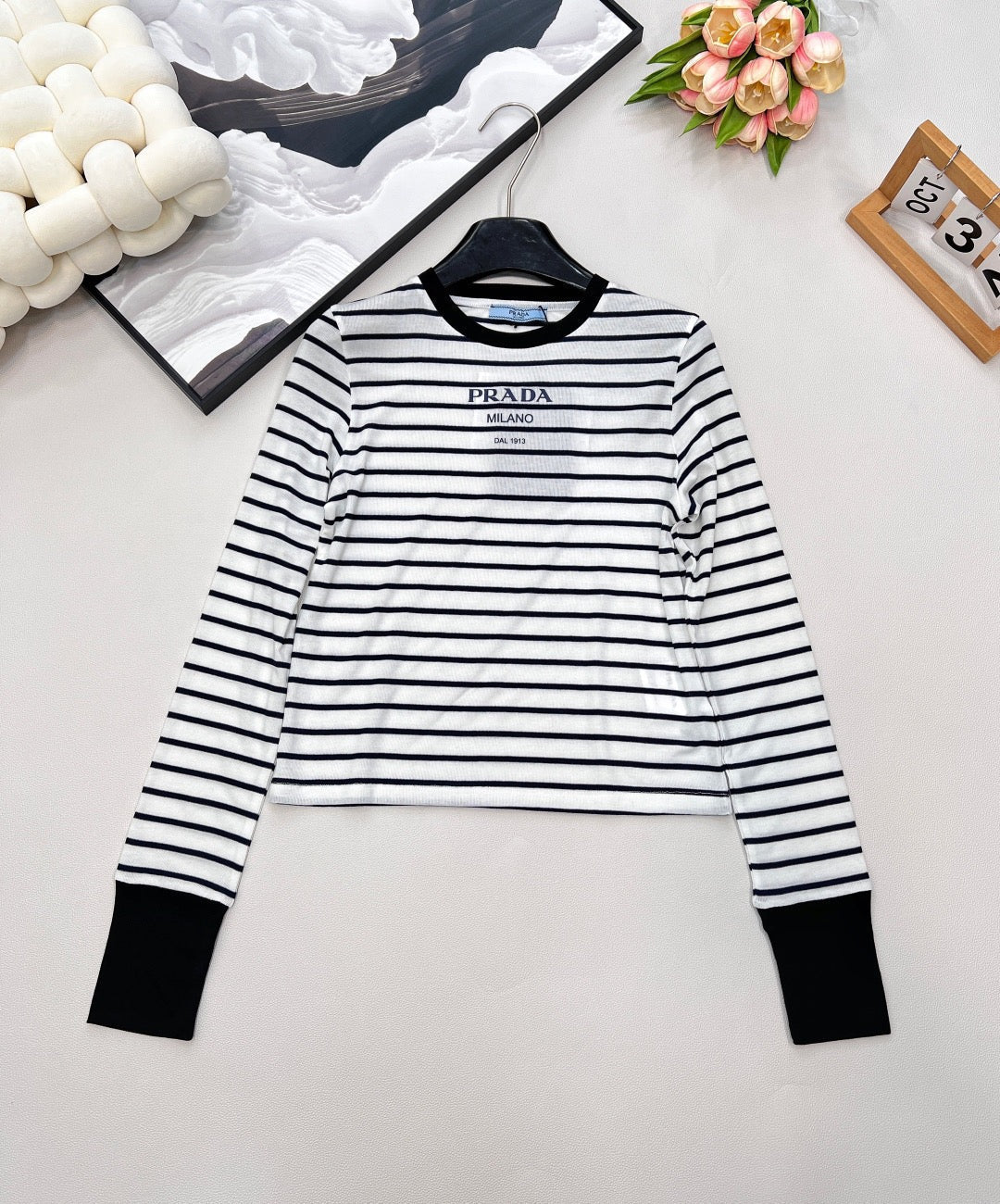 Printed stretch slim-fit striped bottoming shirt