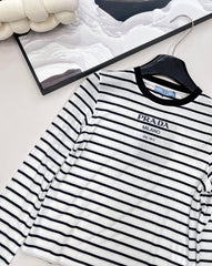Printed stretch slim-fit striped bottoming shirt