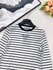 Printed stretch slim-fit striped bottoming shirt