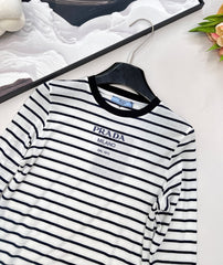 Printed stretch slim-fit striped bottoming shirt