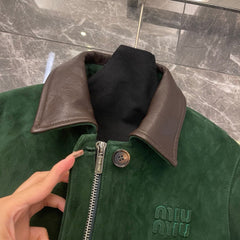 Vintage Green Suede Cropped Leather Jacket