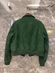 Vintage Green Suede Cropped Leather Jacket