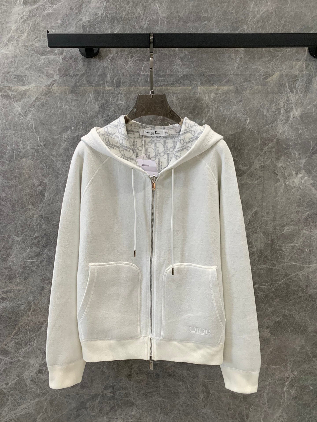 jacquard hooded reversible zip-up cardigan