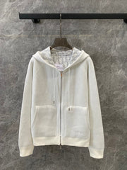 jacquard hooded reversible zip-up cardigan