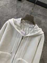 jacquard hooded reversible zip-up cardigan