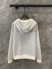 jacquard hooded reversible zip-up cardigan