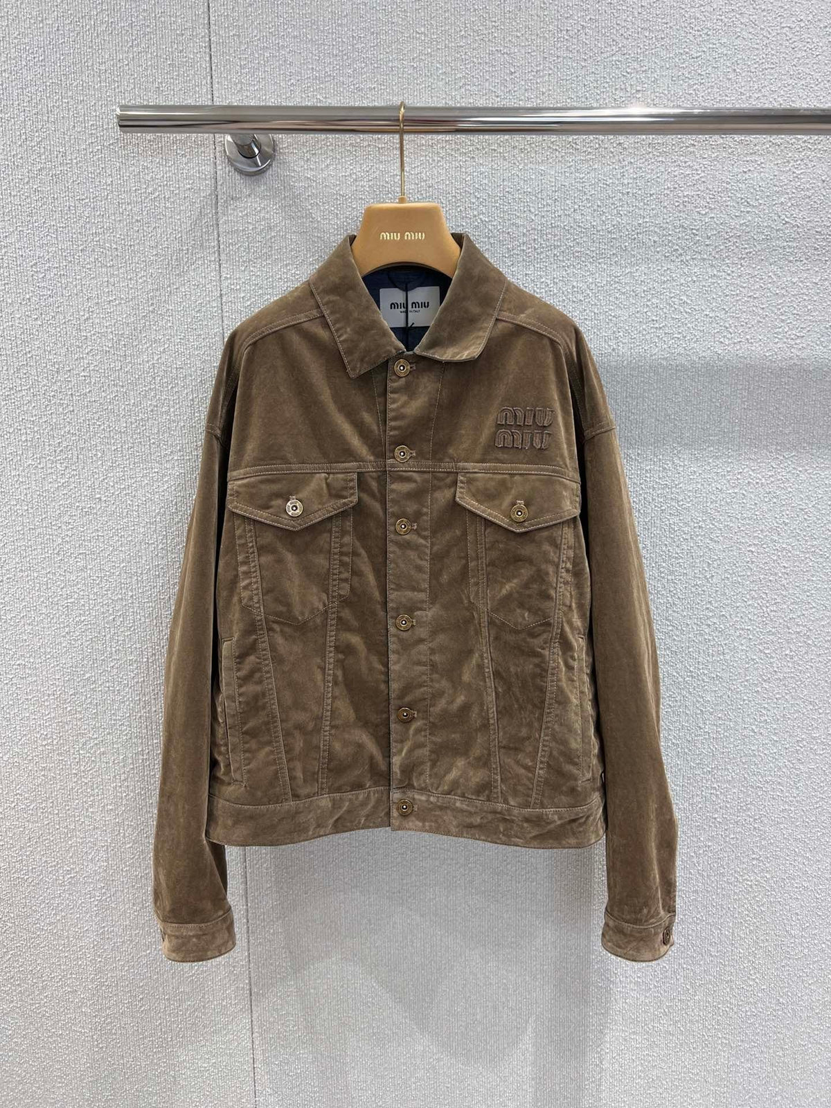 Velvet denim lapel single-breasted jacket