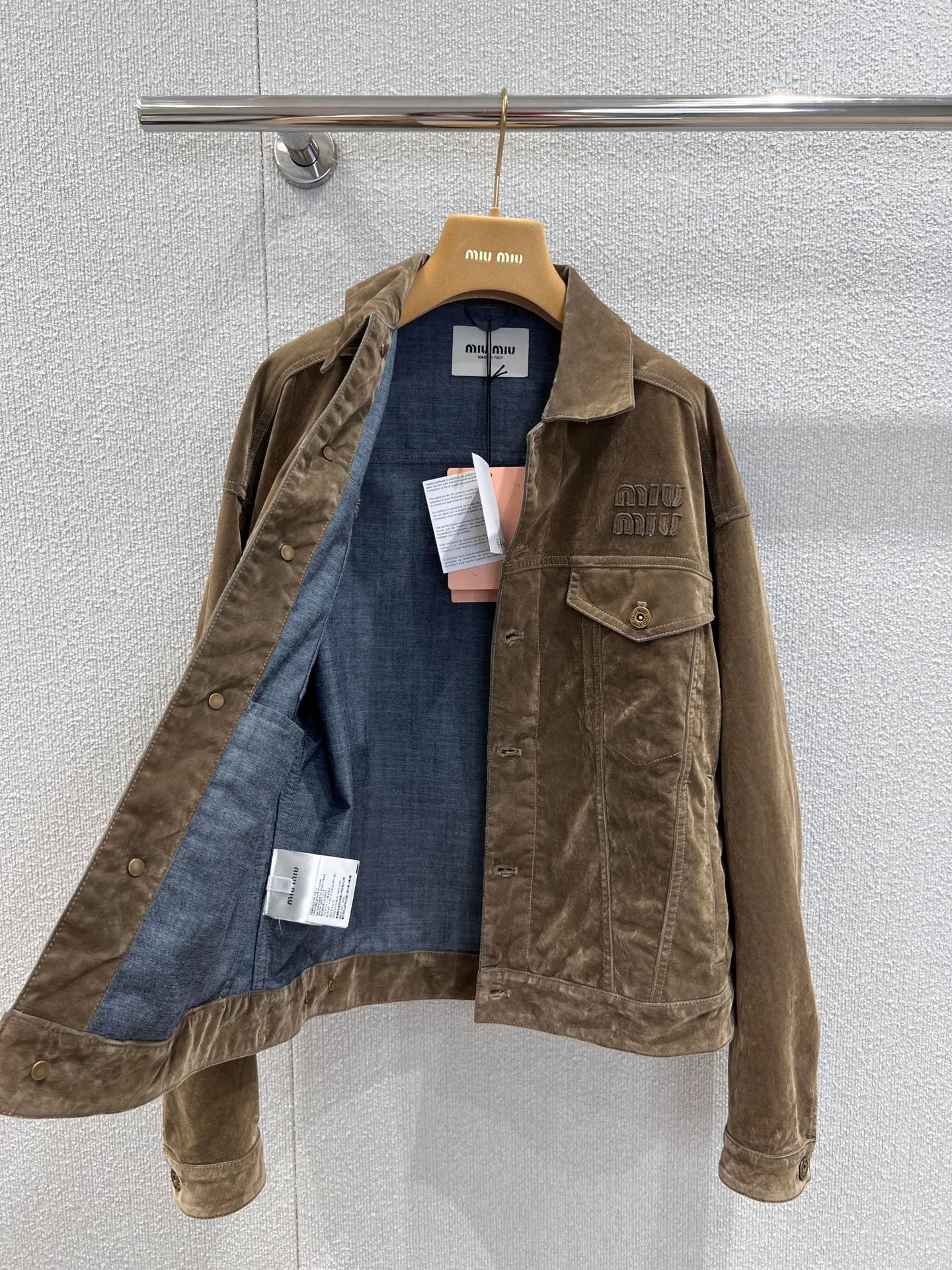Veste simple boutonnage en denim velours à revers