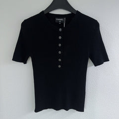 Round neck button-down short-sleeved knitted half cardigan