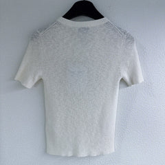 Round neck button-down short-sleeved knitted half cardigan