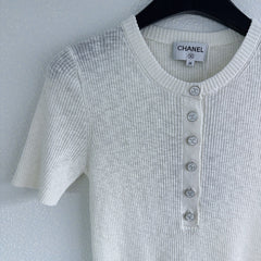 Round neck button-down short-sleeved knitted half cardigan