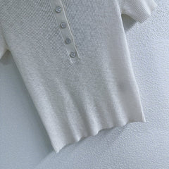 Round neck button-down short-sleeved knitted half cardigan
